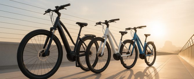 Drei-E-Bikes-am-Abendhimmel