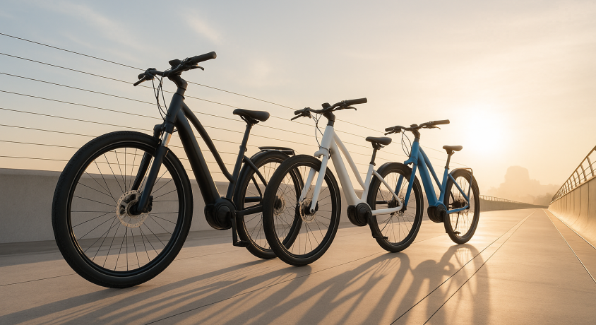 Drei-E-Bikes-am-Abendhimmel